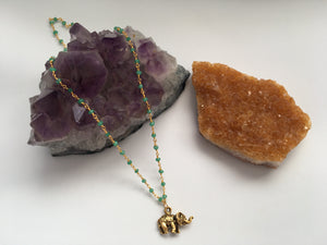 Green Chalcedony & Gold Elephant Good Luck Charm Necklace