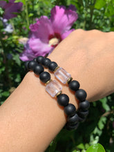 Load image into Gallery viewer, 8mm Black Onyx and Raw Lavender Kunzite Healing Crystal Bracelet