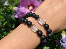 Load image into Gallery viewer, 8mm Black Onyx and Raw Lavender Kunzite Healing Crystal Bracelet