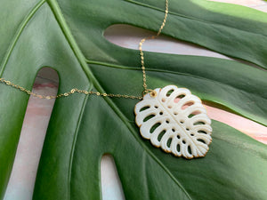 Mother of Pearl Tropical Leaf Statement Necklace