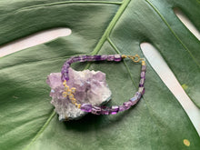 Load image into Gallery viewer, Amethyst Healing Crystal Gemstone Gold Cross Charm Bracelet