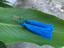 Load image into Gallery viewer, Royal Blue Tassel Blue Topaz Statement Dangle Earrings