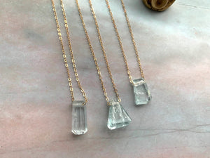 Raw Aquamarine Gemstone Healing Crystal Gold Filled Pendant Necklace