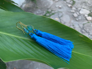 Royal Blue Tassel Blue Topaz Statement Dangle Earrings