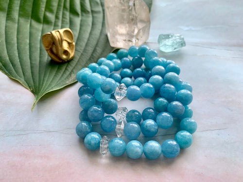 Aquamarine & Herkimer Diamond Healing Crystal Bracelet
