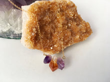Load image into Gallery viewer, Raw Amethyst-Citrine-Amethyst Crystal Gemstone Gold Filled Necklace