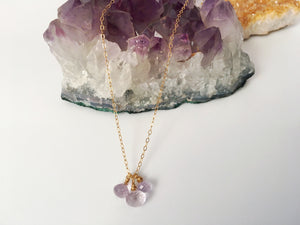 Dainty 3 Amethyst Healing Crystal Gemstones Gold Filled Necklace