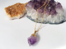 Load image into Gallery viewer, Raw Amethyst Healing Crystal Gemstone Gold Plated Pendant Necklace