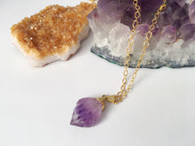Load image into Gallery viewer, Raw Amethyst Healing Crystal Gemstone Gold Plated Pendant Necklace