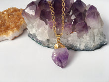 Load image into Gallery viewer, Raw Amethyst Healing Crystal Gemstone Gold Plated Pendant Necklace