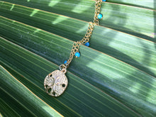 Load image into Gallery viewer, Blue Turquoise &amp; Gold Filled Dollar Sand Shell Charm Necklace