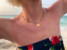 Load image into Gallery viewer, Blue Turquoise &amp; Gold Filled Dollar Sand Shell Charm Necklace