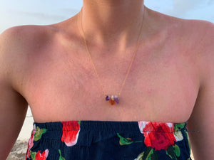 Raw Amethyst-Citrine-Amethyst Crystal Gemstone Gold Filled Necklace