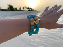 Load image into Gallery viewer, Faceted Blue Dyed Jade Gemstone Monstera Leaf Charm Bracelet