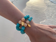Load image into Gallery viewer, Faceted Blue Dyed Jade Gemstone Monstera Leaf Charm Bracelet