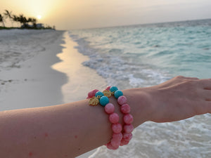 Faceted Pink Dyed Jade Gemstone Monstera Leaf Charm Bracelet