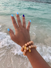 Load image into Gallery viewer, Faceted Sherbert Orange Dyed Jade Gemstone Monstera Leaf Charm Bracelet