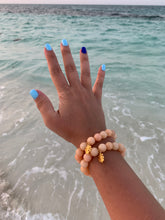 Load image into Gallery viewer, Faceted Sherbert Orange Dyed Jade Gemstone Monstera Leaf Charm Bracelet