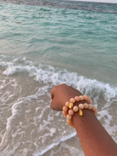 Load image into Gallery viewer, Faceted Sherbert Orange Dyed Jade Gemstone Monstera Leaf Charm Bracelet