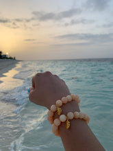 Load image into Gallery viewer, Faceted Sherbert Orange Dyed Jade Gemstone Monstera Leaf Charm Bracelet