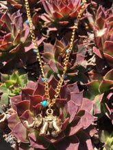 Load image into Gallery viewer, Blue Turquoise &amp; Gold Elephant Good Luck Charm Necklace