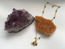 Load image into Gallery viewer, Blue Turquoise &amp; Gold Elephant Good Luck Charm Necklace