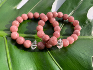 Pink Quartz and Herkimer Diamond Healing Crystal Bracelet