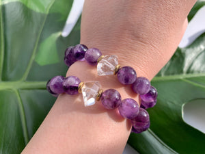 Amethyst and Herkimer Diamond Healing Crystal Bracelet