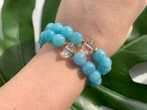 Aquamarine & Large Herkimer Diamond Healing Crystal Gemstone Bracelet
