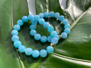 Aquamarine Healing Crystal Gemstone Gold Charm Bracelet
