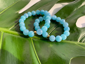 Aquamarine Healing Crystal Gemstone Gold Charm Bracelet