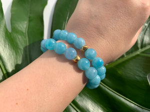Aquamarine Healing Crystal Gemstone Gold Charm Bracelet