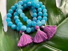 Load image into Gallery viewer, Aquamarine Healing Crystal Gemstone  &amp; Purple Tassel Bracelet