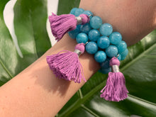 Load image into Gallery viewer, Aquamarine Healing Crystal Gemstone  &amp; Purple Tassel Bracelet