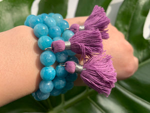 Aquamarine Healing Crystal Gemstone  & Purple Tassel Bracelet
