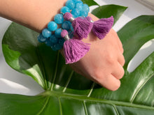 Load image into Gallery viewer, Aquamarine Healing Crystal Gemstone  &amp; Purple Tassel Bracelet