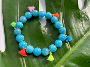 Aquamarine Healing Crystal Gemstone & Super Tiny Tassels Bracelet