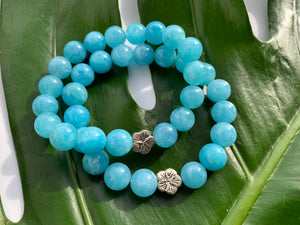 Aquamarine Healing Gemstone & Silver Plated Cherry Blossom Charm Bracelet