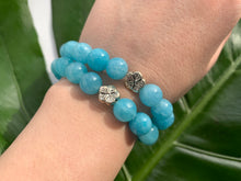 Load image into Gallery viewer, Aquamarine Healing Gemstone &amp; Silver Plated Cherry Blossom Charm Bracelet