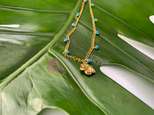Load image into Gallery viewer, Blue Turquoise &amp; Gold Filled Plumeria Charm Necklace