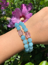 Load image into Gallery viewer, 8mm Aquamarine and Raw Lavender Kunzite Healing Crystal Bracelet