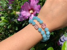 Load image into Gallery viewer, 8mm Aquamarine and Raw Lavender Kunzite Healing Crystal Bracelet