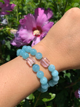 Load image into Gallery viewer, 8mm Aquamarine and Raw Lavender Kunzite Healing Crystal Bracelet