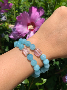 8mm Aquamarine and Raw Lavender Kunzite Healing Crystal Bracelet