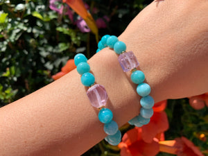 8mm Amazonite and Raw Lavender Kunzite Healing Crystal Bracelet