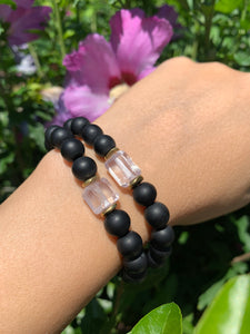 8mm Black Onyx and Raw Lavender Kunzite Healing Crystal Bracelet