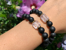 Load image into Gallery viewer, 8mm Black Onyx and Raw Lavender Kunzite Healing Crystal Bracelet