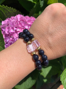 8mm Blue Sandstone and Raw Lavender Kunzite Healing Crystal Bracelet