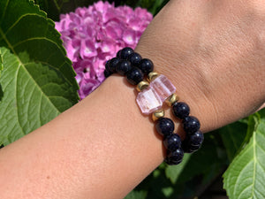 8mm Blue Sandstone and Raw Lavender Kunzite Healing Crystal Bracelet