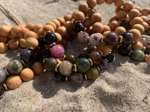 10mm Tourmaline Healing Crystal Gemstone & Sandalwood Bead Bracelet